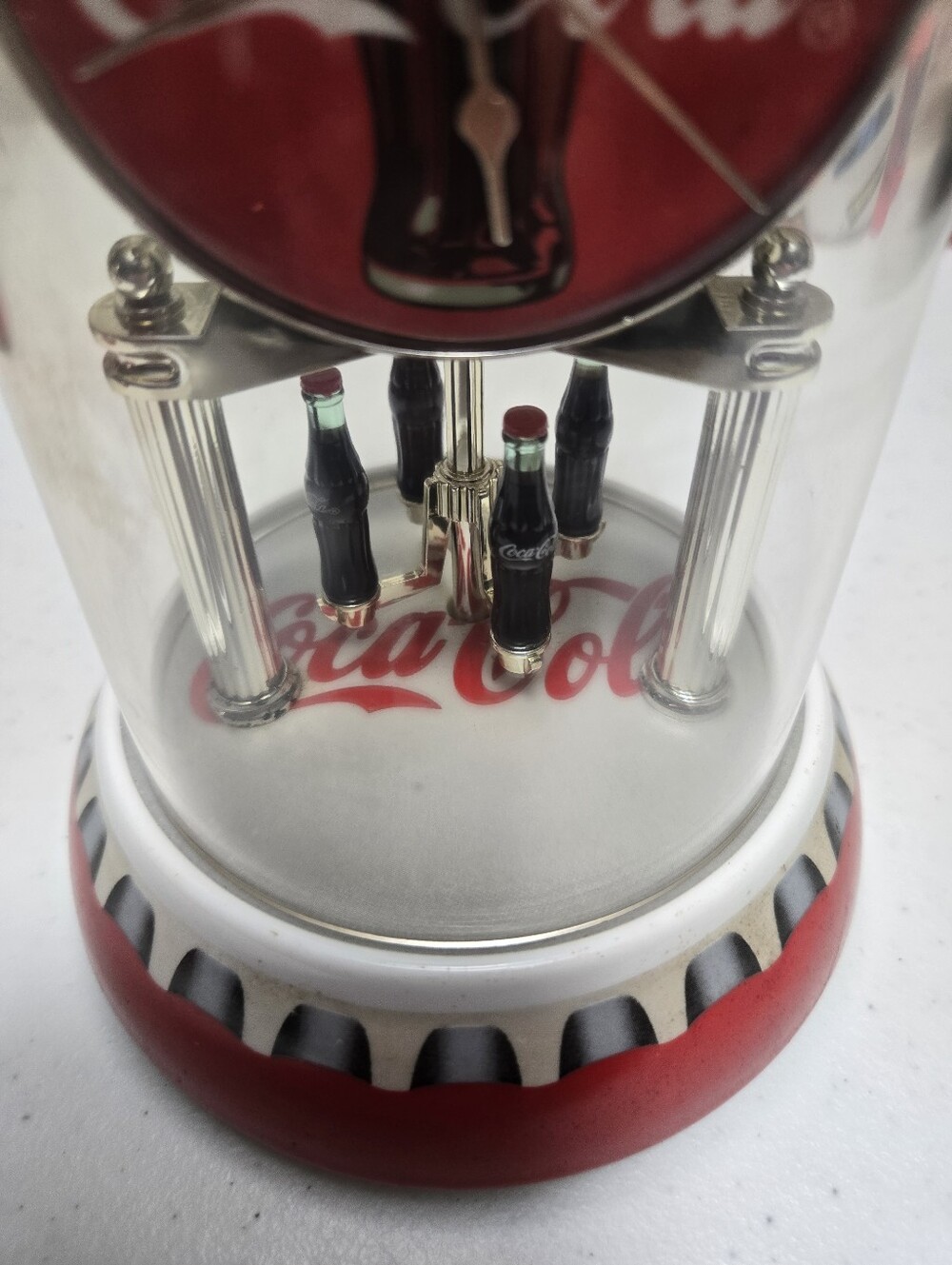 Collectible 7.5"H 2001 Coca-Cola Anniversary Pendulum Dome Clock Working Cond. - Picture 6 of 7